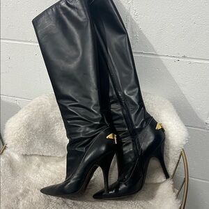 Authentic Louise Elegant Black Leather Knee-High Boots